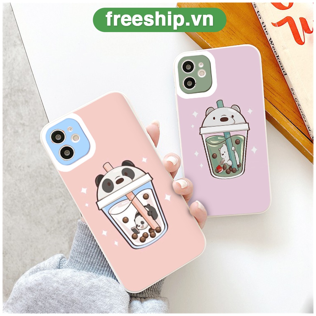 Ốp điện thoại iphone in họa tiết gấu và ly trà sữa đáng yêu cho iPhone X Xs Max Xr 13 12 11 Pro Max 6 6s 7 plus 8 Plus