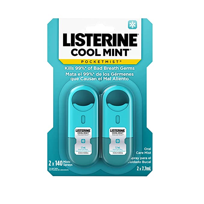 Nước xịt thơm miệng Listerine Pocketmist của Mỹ 7.7ml và ngậm thơm miệng - Khử mùi, diệt khuẩn, hơi thở thơm mát