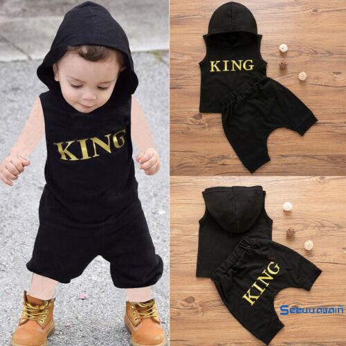 Set áo ba lỗ có nón và quần lửng in chữ &quot;KING&quot; dễ thương cho bé trai