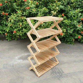 Kệ  Chữ X Đa Năng, Trồng Cây Trang Trí, Để Dép 5 Tầng Bằng Gỗ Cao Su Cao Cấp