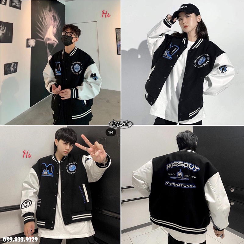 Áo khoác bomber MISSOUT - Áo bomber thân nỉ dày, tay da Form Unisex. Cam Kết Hài Lòng!