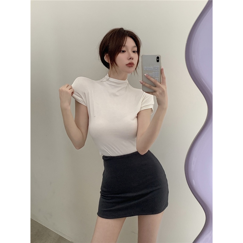 Cocory vn Áo Ngắn Tay Cổ Lọ Dáng Ôm Thời Trang Quyến Rũ Cho Nữ