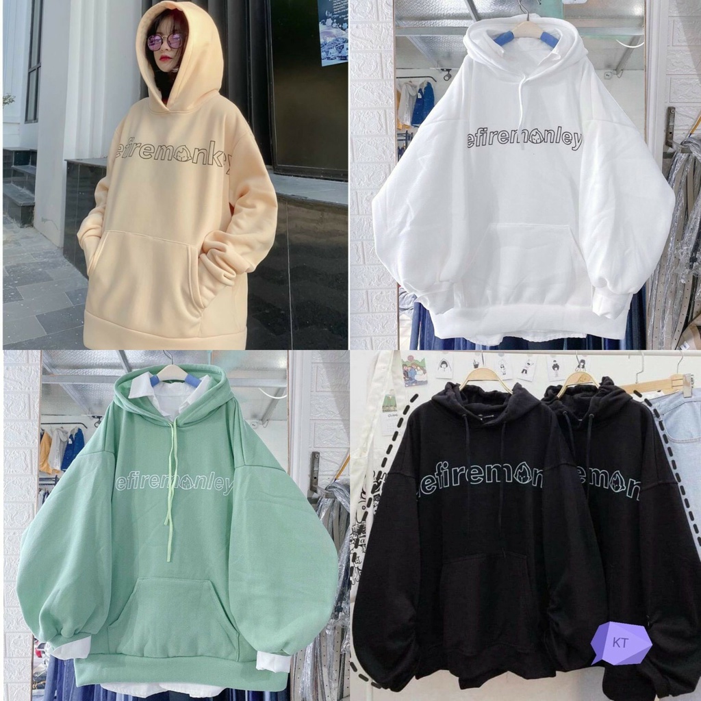 Áo hoodie form rộng nỉ EFIREMONLS 4 màu unisex ảnh thật (nữ mặc đẹp)