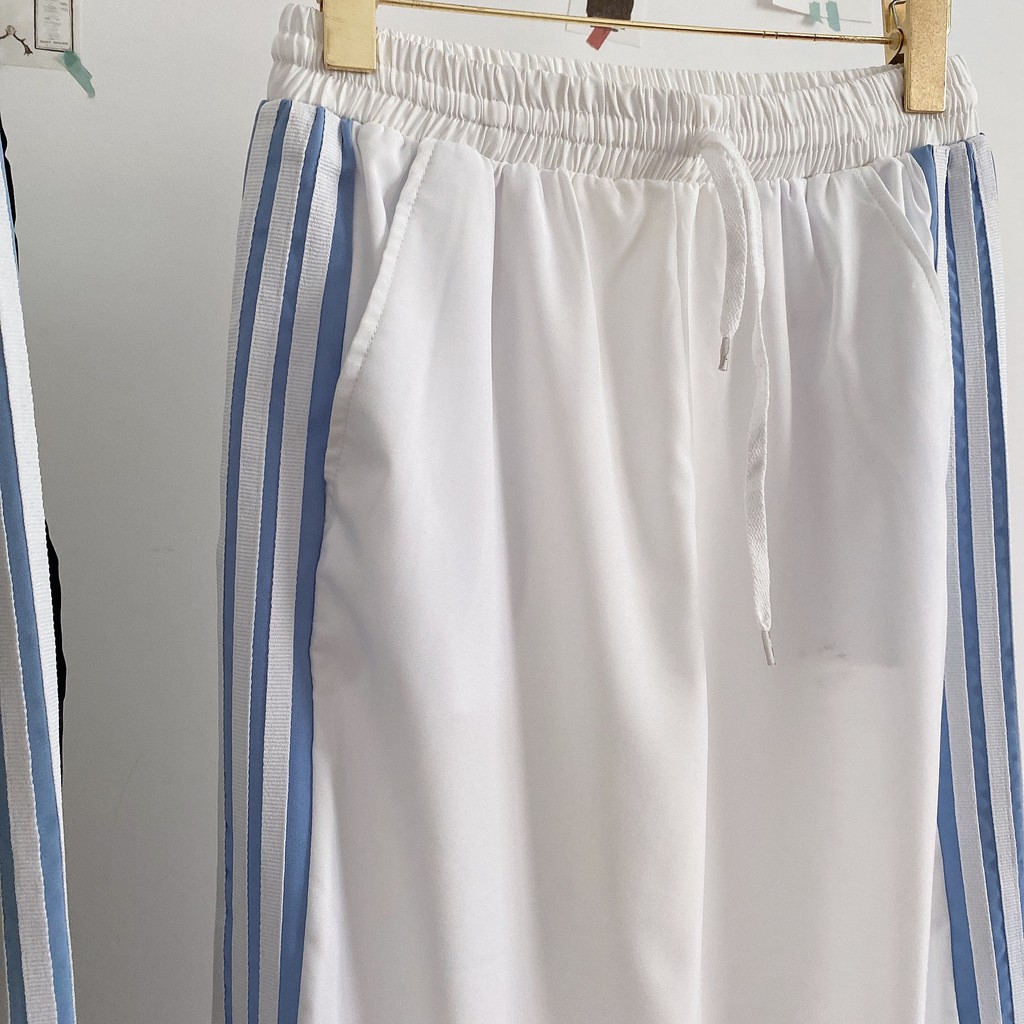 Quần Dài Thể Thao Nữ - Culottes suông ống rộng kẻ 3 sọc line màu ĐEN | TRẮNG | XANH Ulzzang