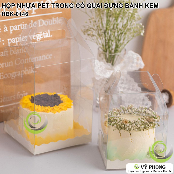 HỘP NHỰA PET TRONG SUỐT ĐỰNG BÁNH KEM BÁNH SINH NHẬT CÓ QUAI XÁCH KÈM ĐẾ HỘP PHONG CÁCH ÂU HÀN HBK-0146