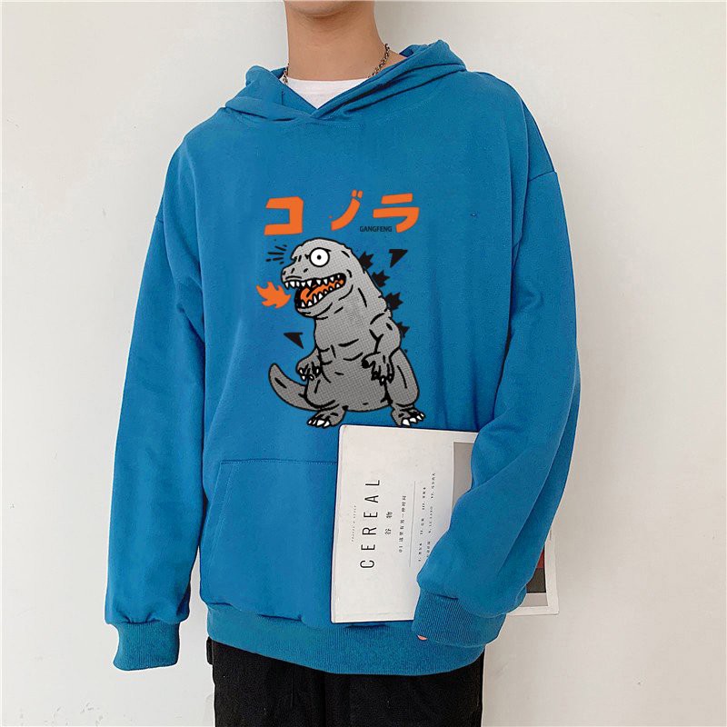Áo hoodie nam nữ màu xanh in hình khủng long dễ thương dưới 65kg mặc vừa | BigBuy360 - bigbuy360.vn