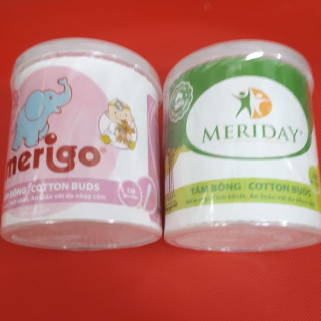 Combo 2 hủ tăm bông nắp xoay Merino- Meriday - Bông Bạch Tuyết