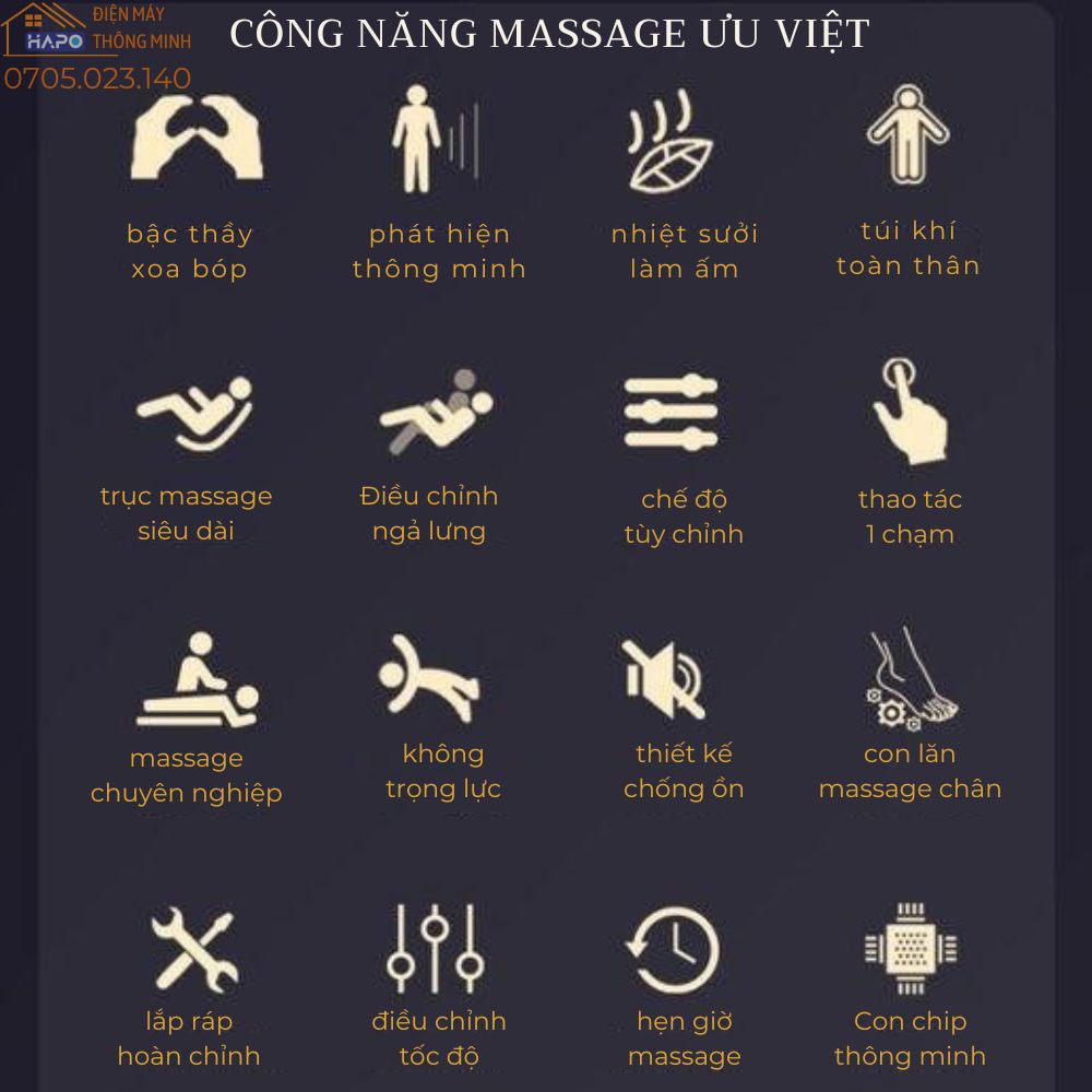 Ghế massage toàn thân Hapo cao cấp, Ghế mát xa trị liệu tích hợp nhiều chức năng, Máy matxa màn hình cảm ứng hiện đại