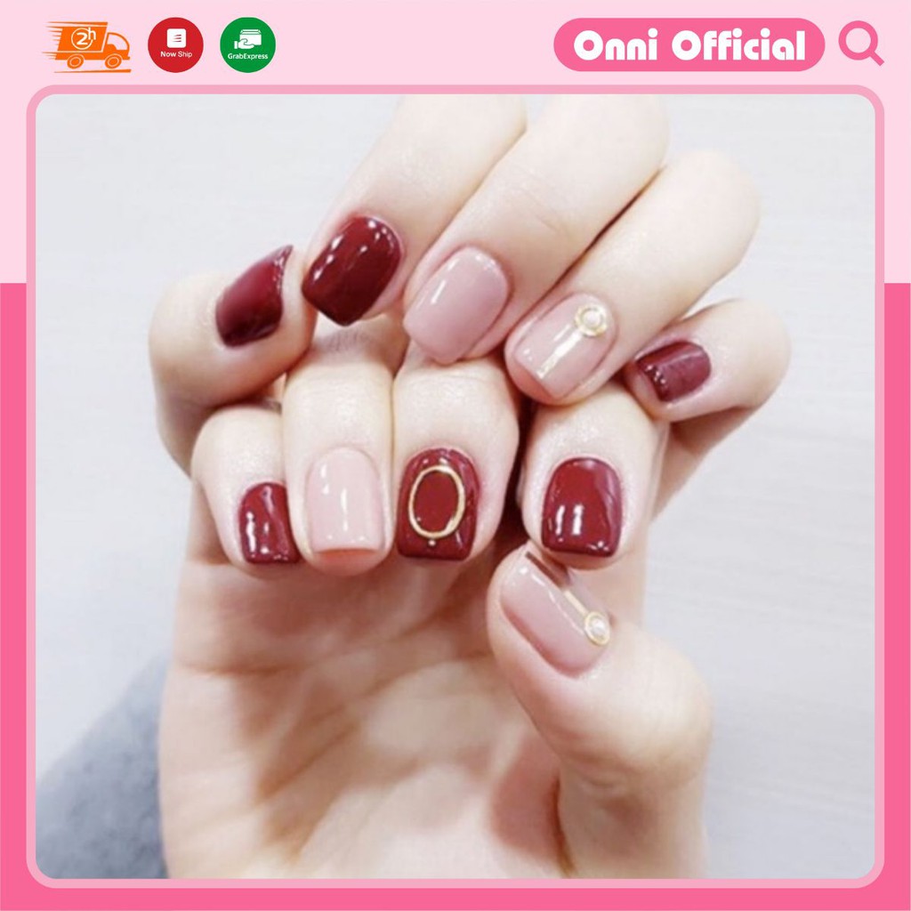 Bộ 24 móng tay giả thời trang đính đá thời trang cho nữ + Chai keo