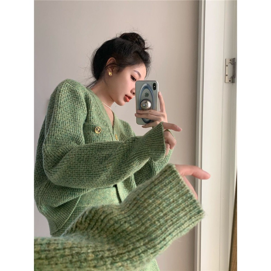 Bộ Áo Khoác cardigan + Chân Váy Lưng Cao Thời Trang Nữ Tính
