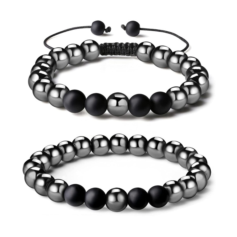 Bộ 2 Vòng Tay Đá Hematite Từ Tính Tự Nhiên Bảo Vệ Thiết Kế Độc Đáo Cho Nam