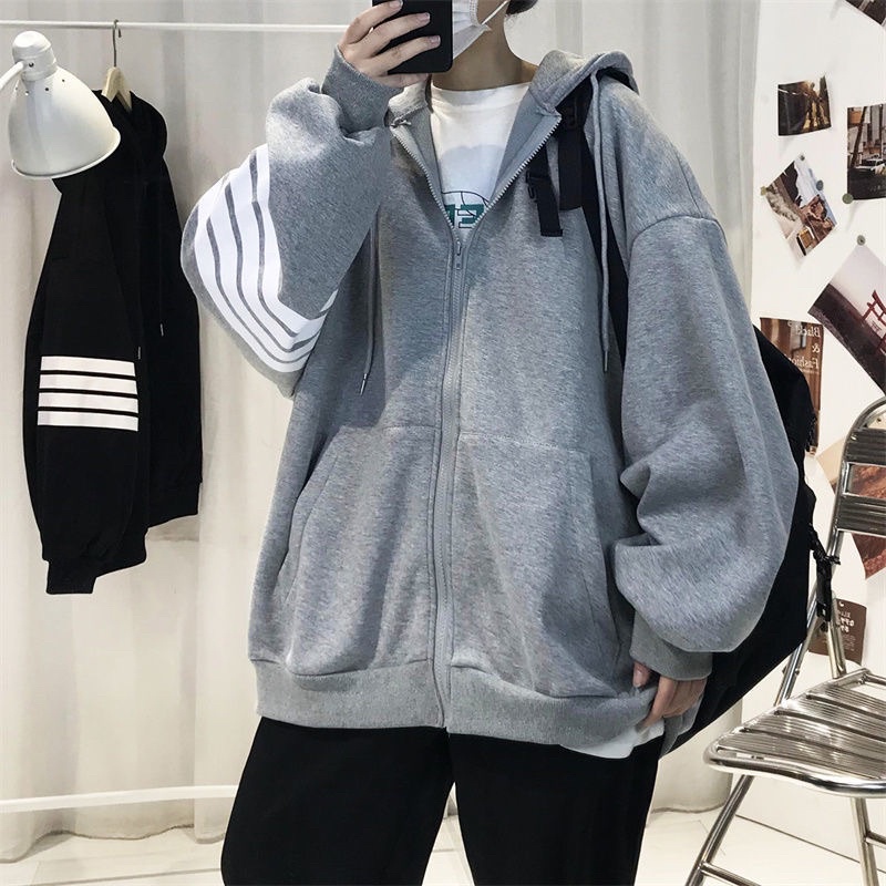 Áo hoodie form rộng nam nữ unisex, áo khoác nỉ bông 3 sọc có mũ 2 lớp phong cách hàn quốc ulzzang | BigBuy360 - bigbuy360.vn