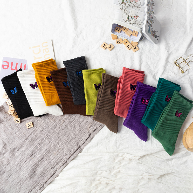 Vớ Cotton Mềm Thoáng Khí In Họa Tiết Bướm Cho Nữ