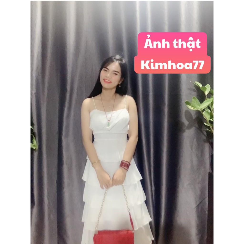 Đầm nữ dự tiệc dạng tầng 2 dây đính ngọc kèm mút ngực chất voan 2 lớp freesize trắng và nude | BigBuy360 - bigbuy360.vn