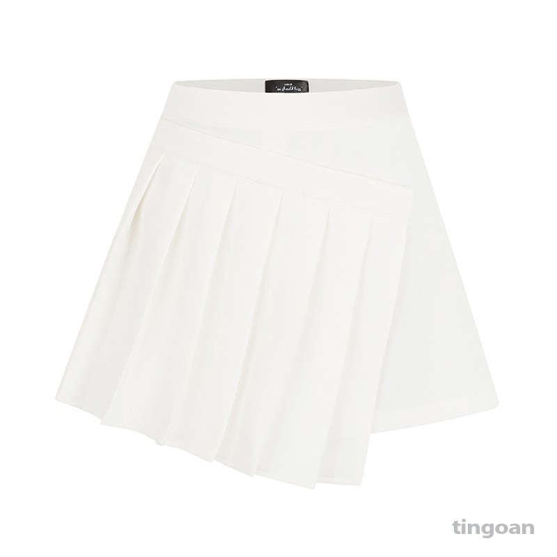 Quần váy cạp cao xếp ly vạt lệch trắng tingoan SNEAKY SKIRT/WH