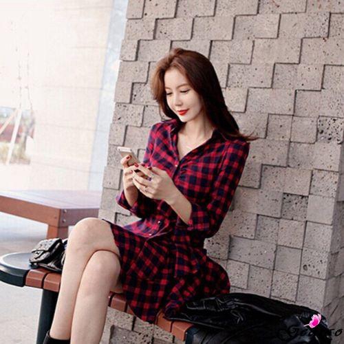 Đầm nữ tay dài dáng ôm họa tiết caro thời trang quyến rũ