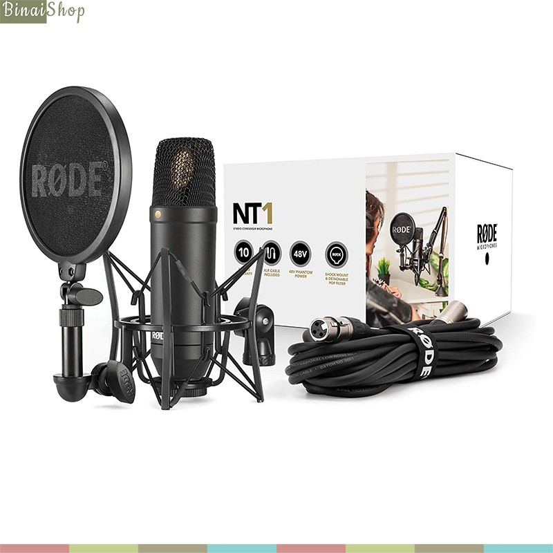 Rode NT1KIT - Micro Condenser 48v, Màng Thu 1 Inch, Hướng Thu Cardioid, Có Shockmount Kèm Màng Lọc Rode SM6