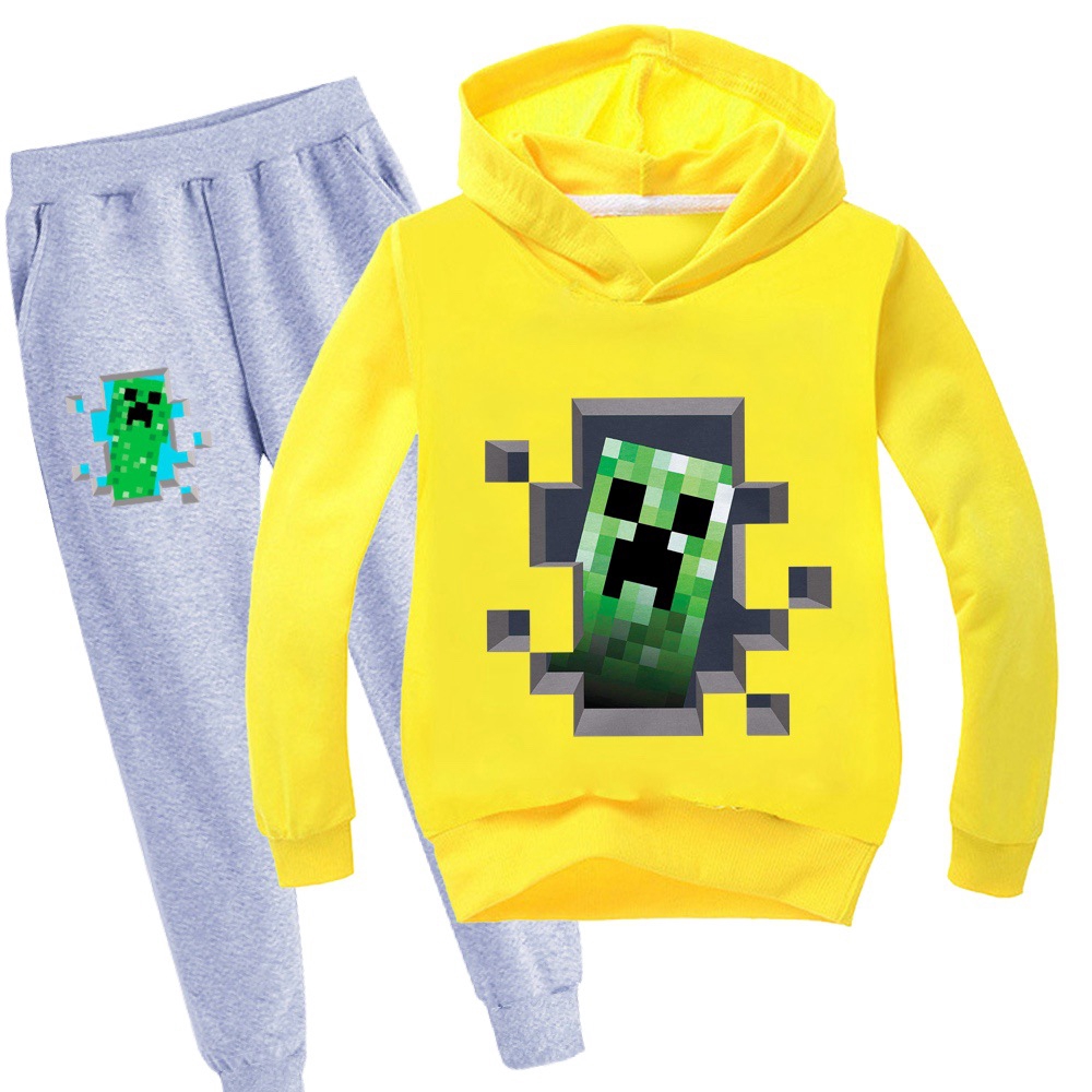 Bộ Áo Hoodie Và Quần Dài In Hình Game Minecraft Cho Bé Trai Từ 4-14 Tuổi