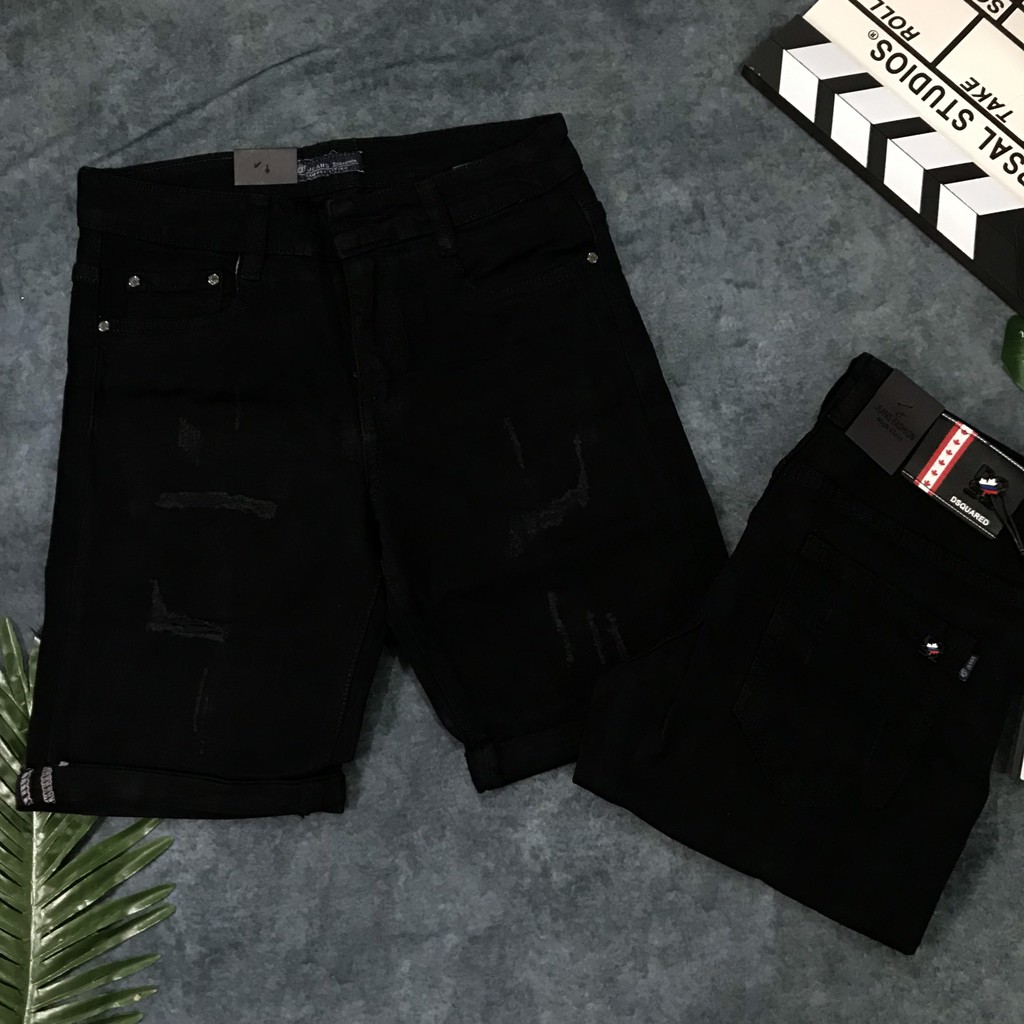 Quần Short Jeans Đen Xước Thời Trang