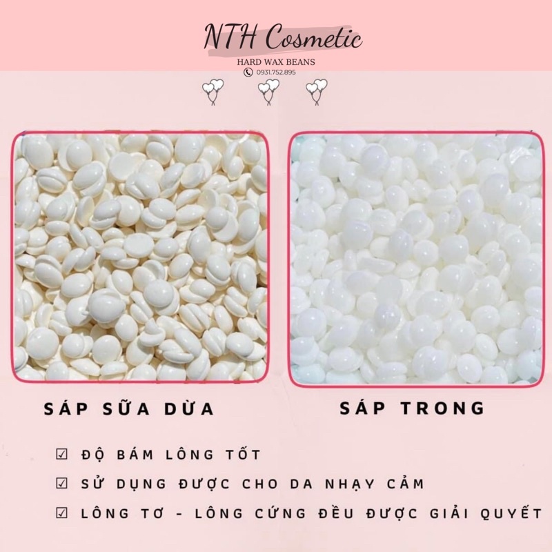 Sáp wax lông nóng Hard Wax Beans, sáp cao cấp siêu bám lông coconut và trong suốt