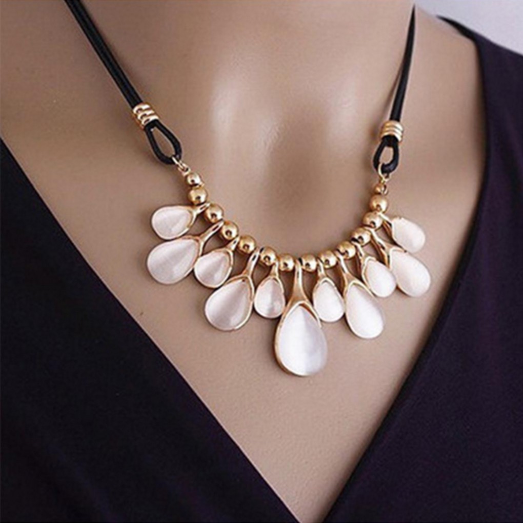 Vòng đeo cổ mặt phối hạt hình giọt nước thời trang cho nữ