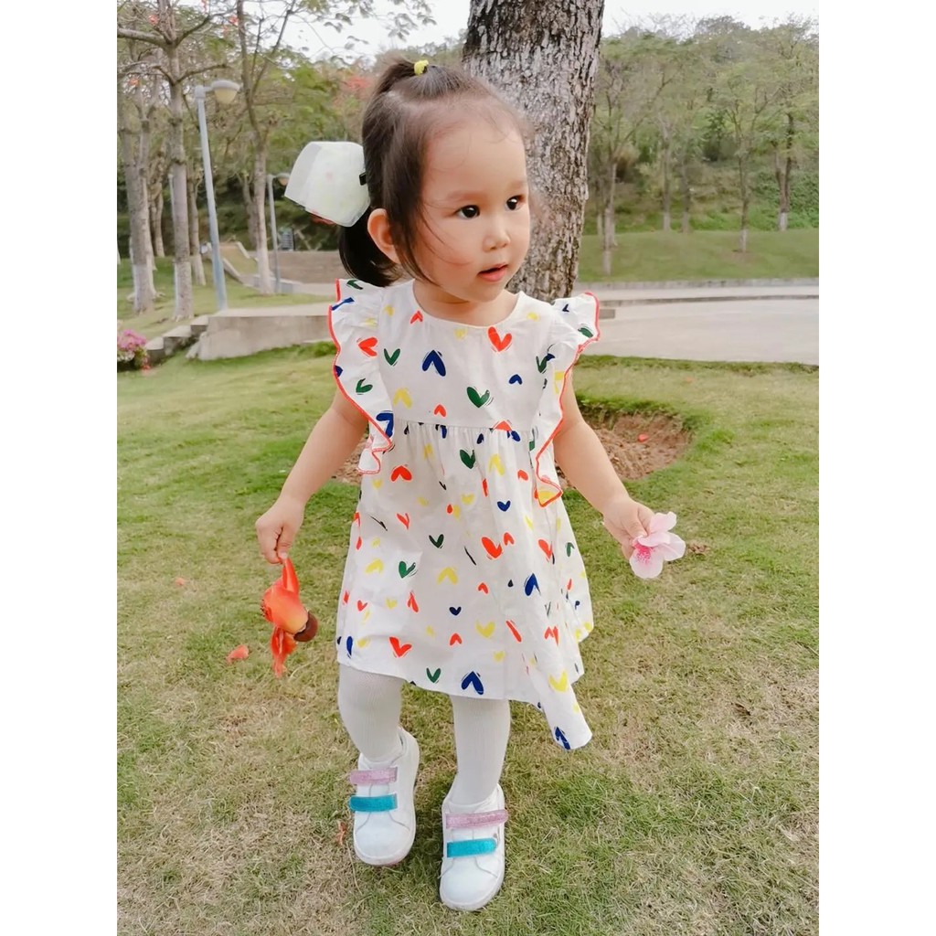 Váy Xòe Trắng Họa Tiết Trái Tim Cho Bé Gái nặng 8-25kg