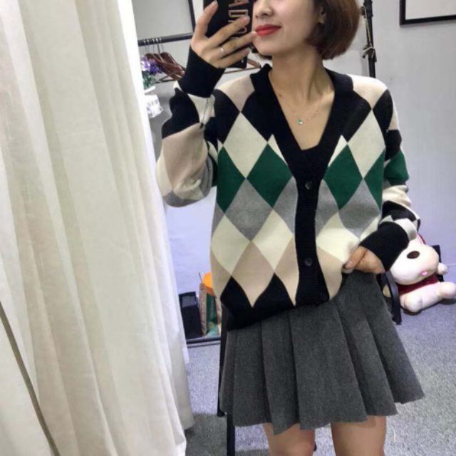 ÁO KHOÁC LEN CARDIGAN HỌA TIẾT HÌNH THOI
