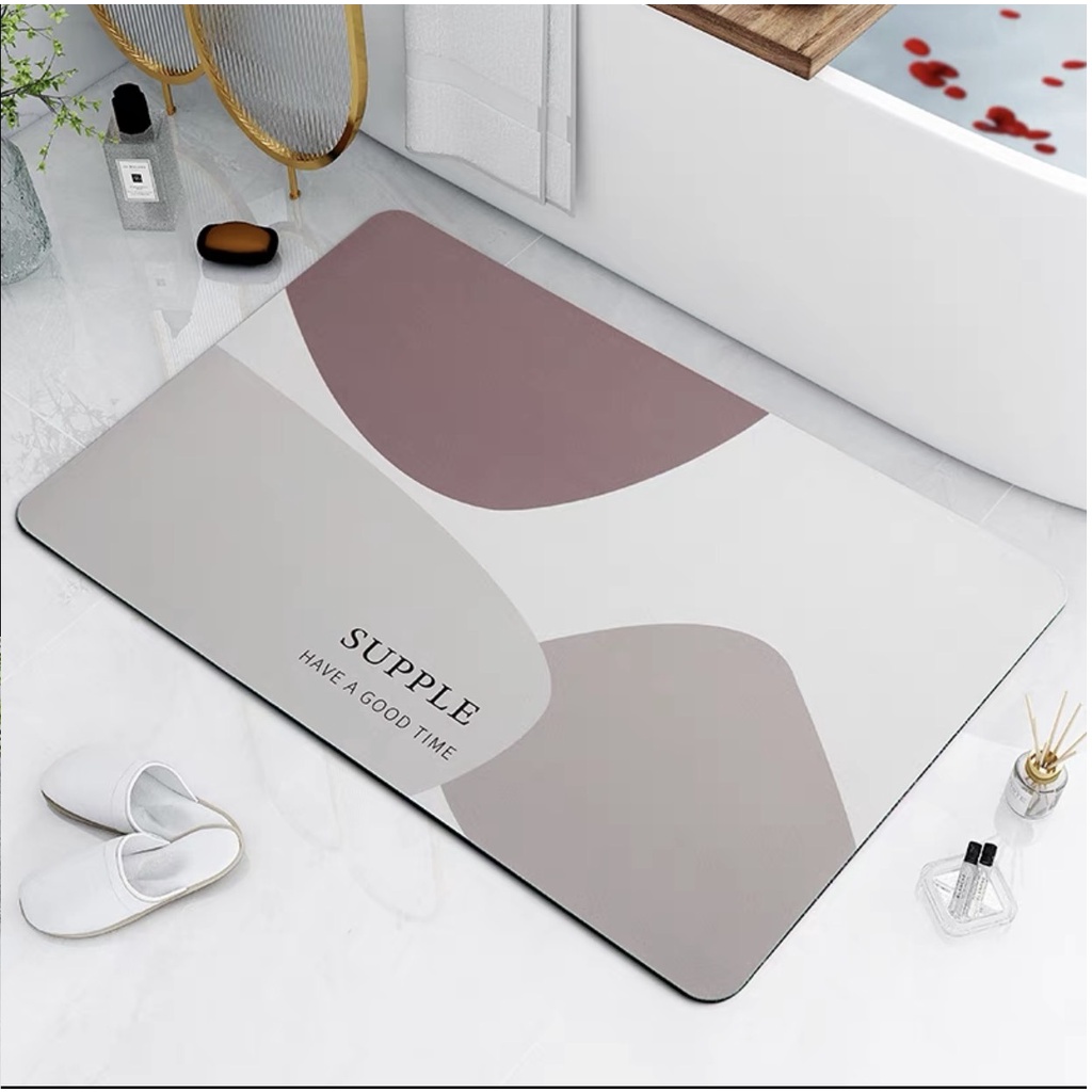 Thảm chùi chân nhà tắm thấm nước tốt (tương tự thảm đá) chất liệu silicon họa tiết hội họa
