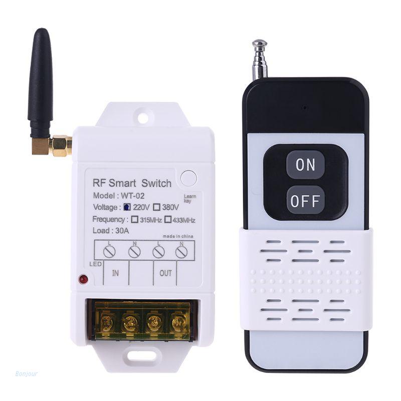 Công tắc rơ le điều khiển từ xa không dây thu phát 315MHZ 433MHZ +220V 380V 30A với đèn LED 2000M