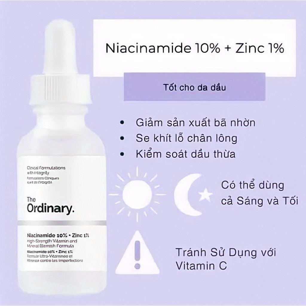 The Ordinary Niacinamide 10% + Zinc 1% - Serum hỗ trợ sáng da thâm mụn se khít lỗ chân lông