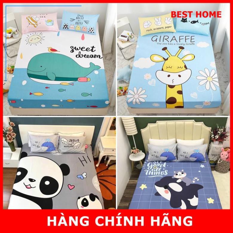 Drap giường cotton , ga trải giường cotton 3D họa tiết ngộ nghĩnh cho bé tặng kèm 2 vỏ gối