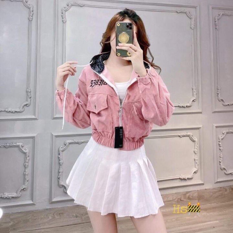 [Mã WASTMAY giảm 15% tối đa 30K đơn 150K] áo khoác bomber nhung gân dáng ngắn mũ nón trùm đầu | BigBuy360 - bigbuy360.vn