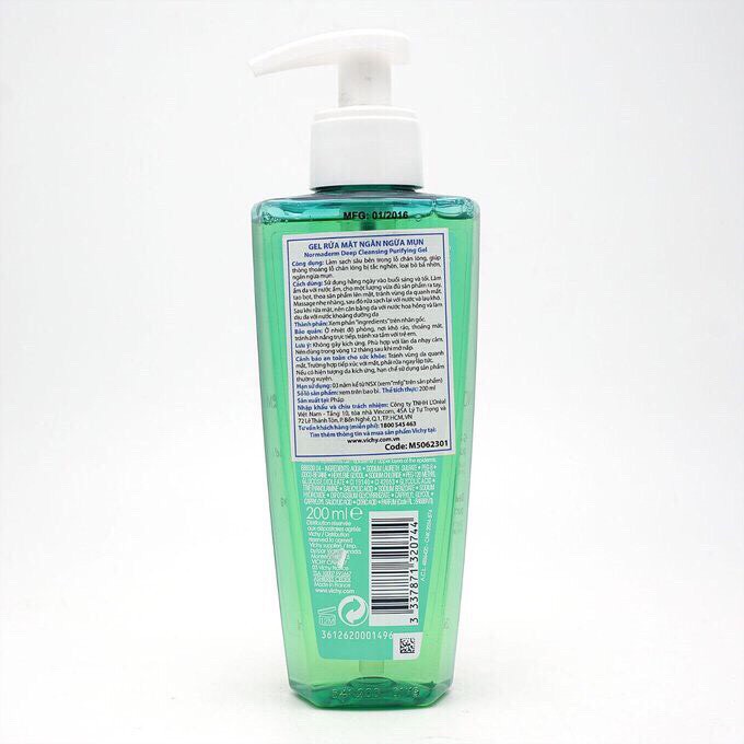 Sửa rửa mặt dạng Gel giúp ngăn ngừa mụn Vichy Normaderm Deep Cleansing Purifying Gel 200ml