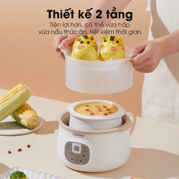 Nồi nấu cháo chậm cho bé ăn dặm đa năng 4in1 KidAndMom SAMONO SW-SC08 dung tích 0.8L phiên bản quốc tế chính hãng