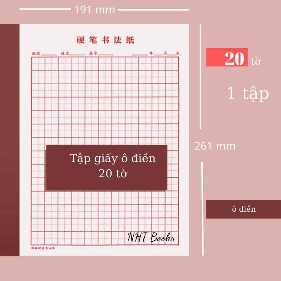 Vở tập viết chữ Hán luyện NHT Books luyệ viết tiếng Trung theo ô vuông kẻ chéo giấy ô mễ 154 ô