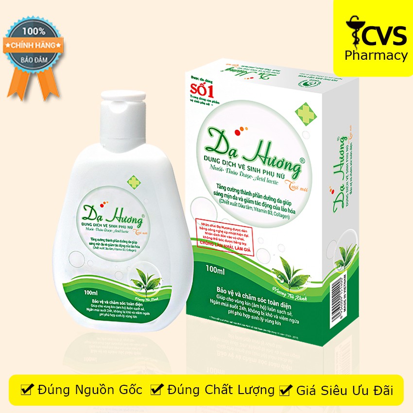 Dung dịch vệ sinh phụ nữ Dạ Hương Xanh Lá (Trà Xanh) 100ml - sạch nhẹ, khử mùi hôi, bảo vệ vùng kín - cvspharmacy