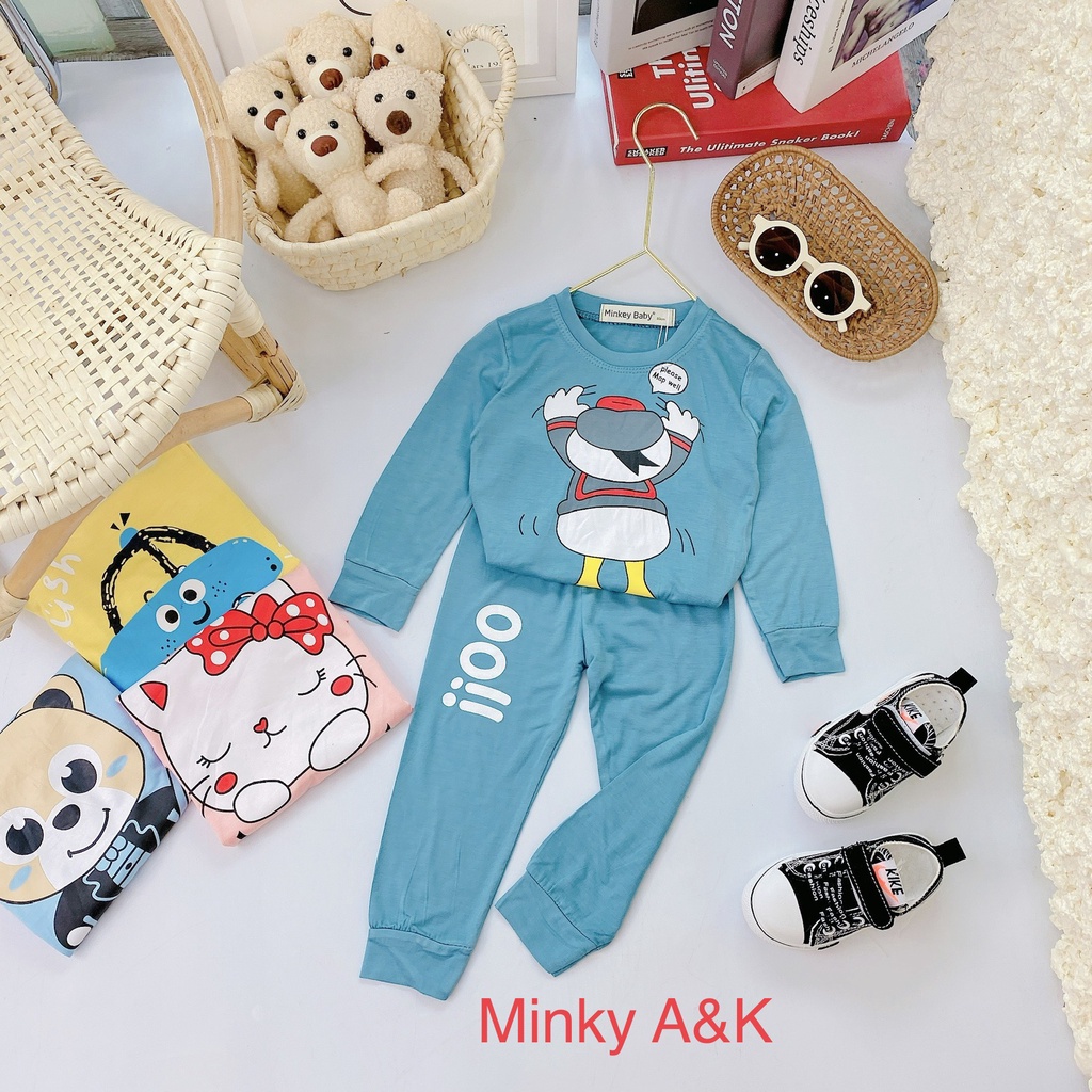 Bộ dài tay thun lạnh in hình động vật dễ thương cho bé trai , gái M.46