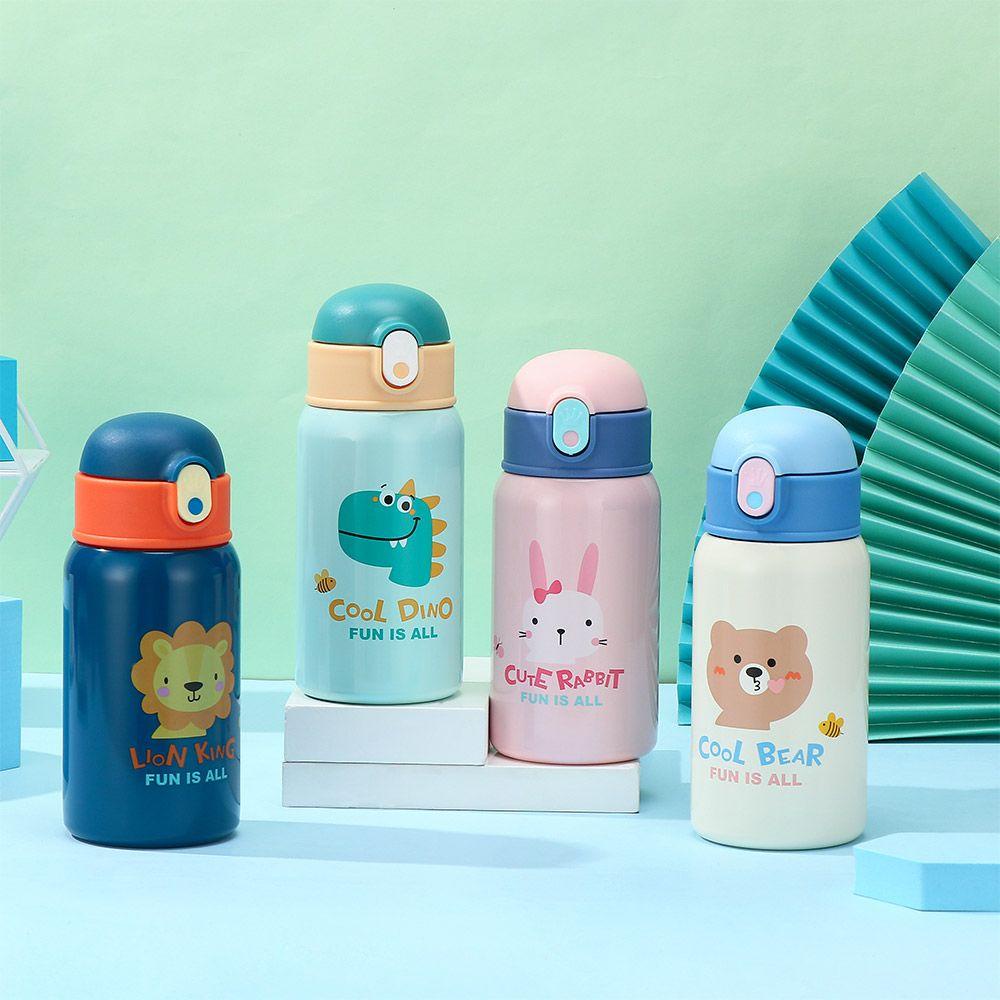 ♫Daphne♫ Bình Nước Giữ Nhiệt Bằng Thép Không Gỉ 400ML Có Ống Hút In Hình Hoạt Hình Dễ Thương Cho Bé