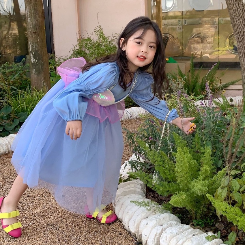 V103 - Váy voan nàng tiên cá sz 90-140, đính kim sa, voan bồng bềnh, thời trang dự tiệc cho bé thu đông 2022