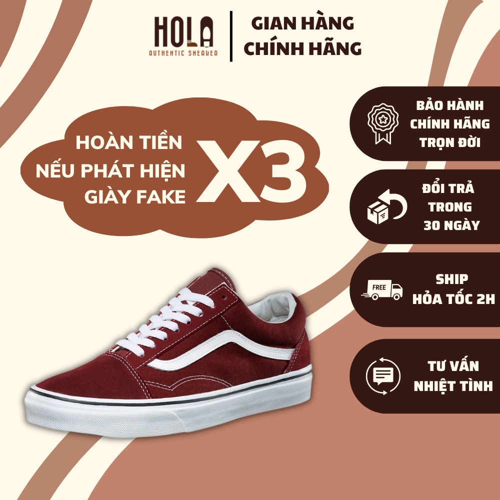 Giày Vans chính hãng, Vans old skool real màu đỏ mận, hàng new real 100%, check ra FAKE hoàn tiền X3