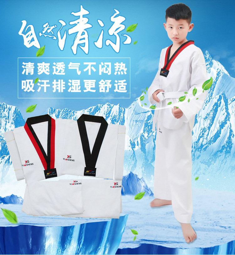 Bộ đồ tập võ taekwondo gồm áo khoác tay dài + quần thấm hút mồ hôi thoáng khí dành cho người lớn và trẻ em