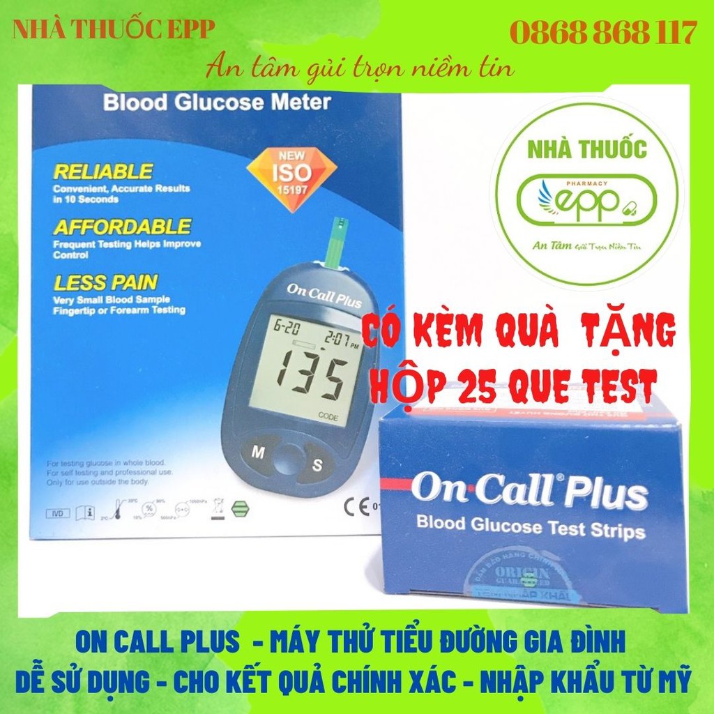 ON CALL PLUS Máy thử và que test đường huyết  - Nhập khẩu từ Mỹ