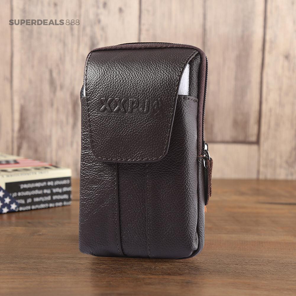 Túi Đeo Thắt Lưng Bằng Da Bò Màu Trơn Cho Nam SuperDeals888*