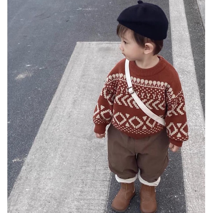 Áo len họa tiết thổ cẩm Hàn Quốc cho bé trai bé gái size 80-130