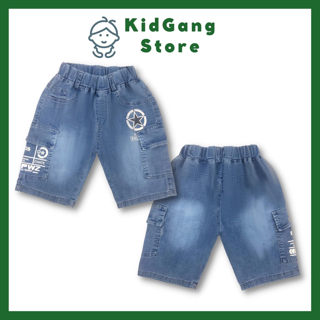 Quần jean bé trai KIDGANG mẫu quần short bé trai túi hộp vải mềm, co giãn size 18-30kg