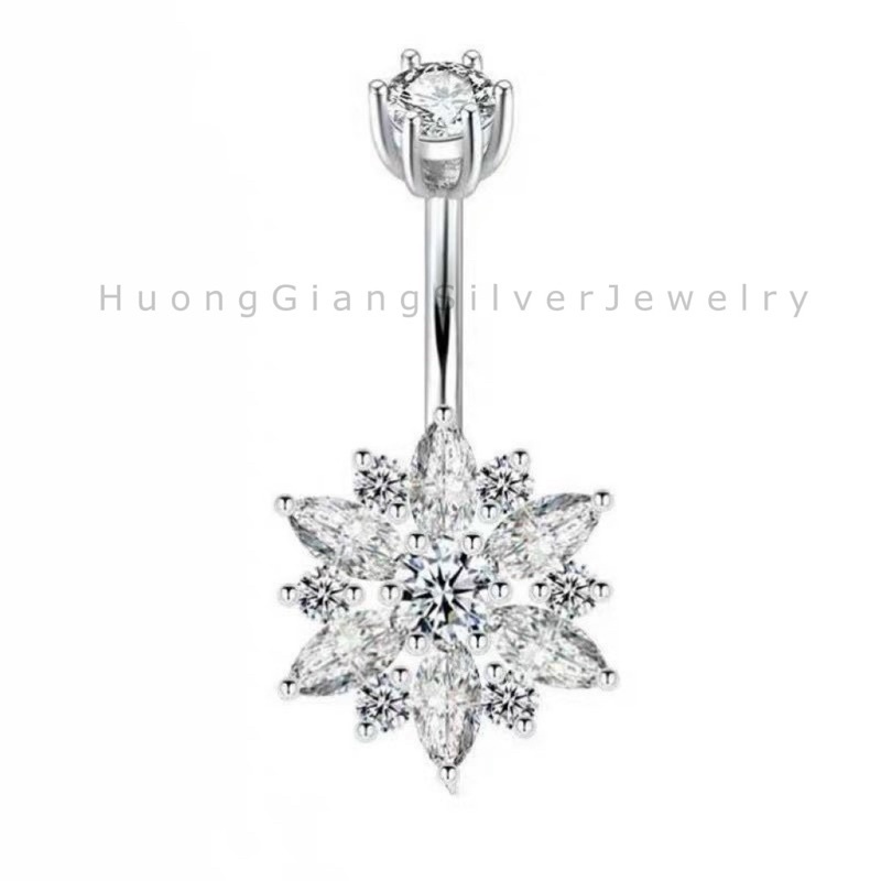 Khuyên rốn bông tuyết nhỏ Bạc s925 Xi kim  -HuongGiangSilver