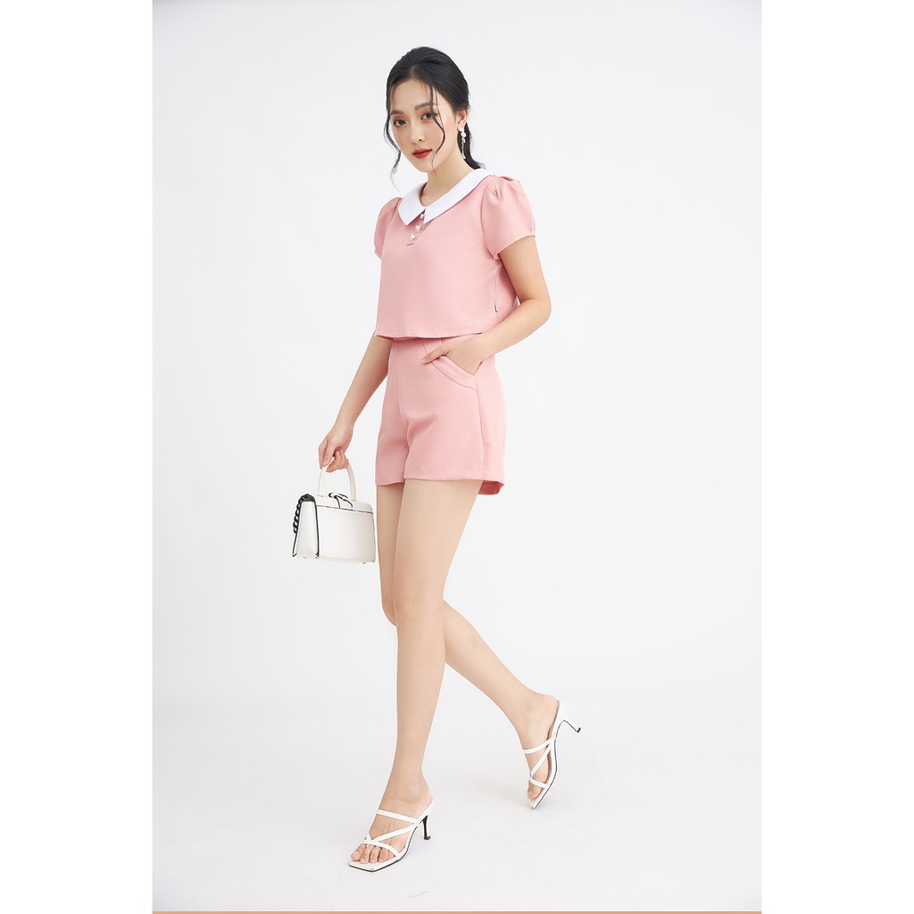 Quần shorts vải túi chéo cúc bọc 20AGAIN SVW0853 | BigBuy360 - bigbuy360.vn