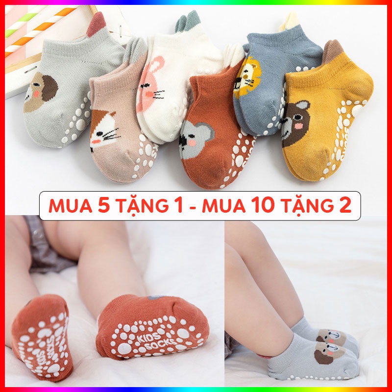Tất Chống Trượt Cổ Ngắn Cho Bé RIGHT EURO Bé Trai Bé Gái Họa Tiết Động Vật Dày Dặn Ấm Áp Mùa Thu Đông 070