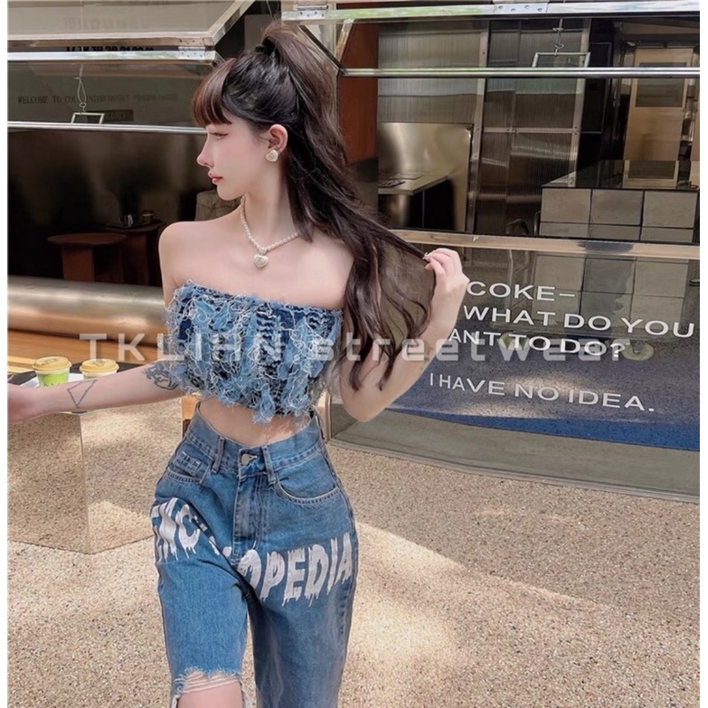 TKLIHN Set quần JEANS ống rộng + áo quây thiết kế sang chảnh FASHIONITA 2022