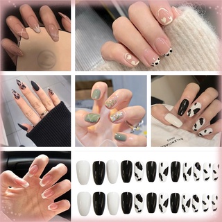 [Hàng mới về] Hộp 24 Móng Tay Giả Họa Tiết Ngựa Vằn/ Đá Cẩm Thạch/ Bầu Trời Sao/ Gradient Lấp Lánh Phong Cách Âu Mỹ